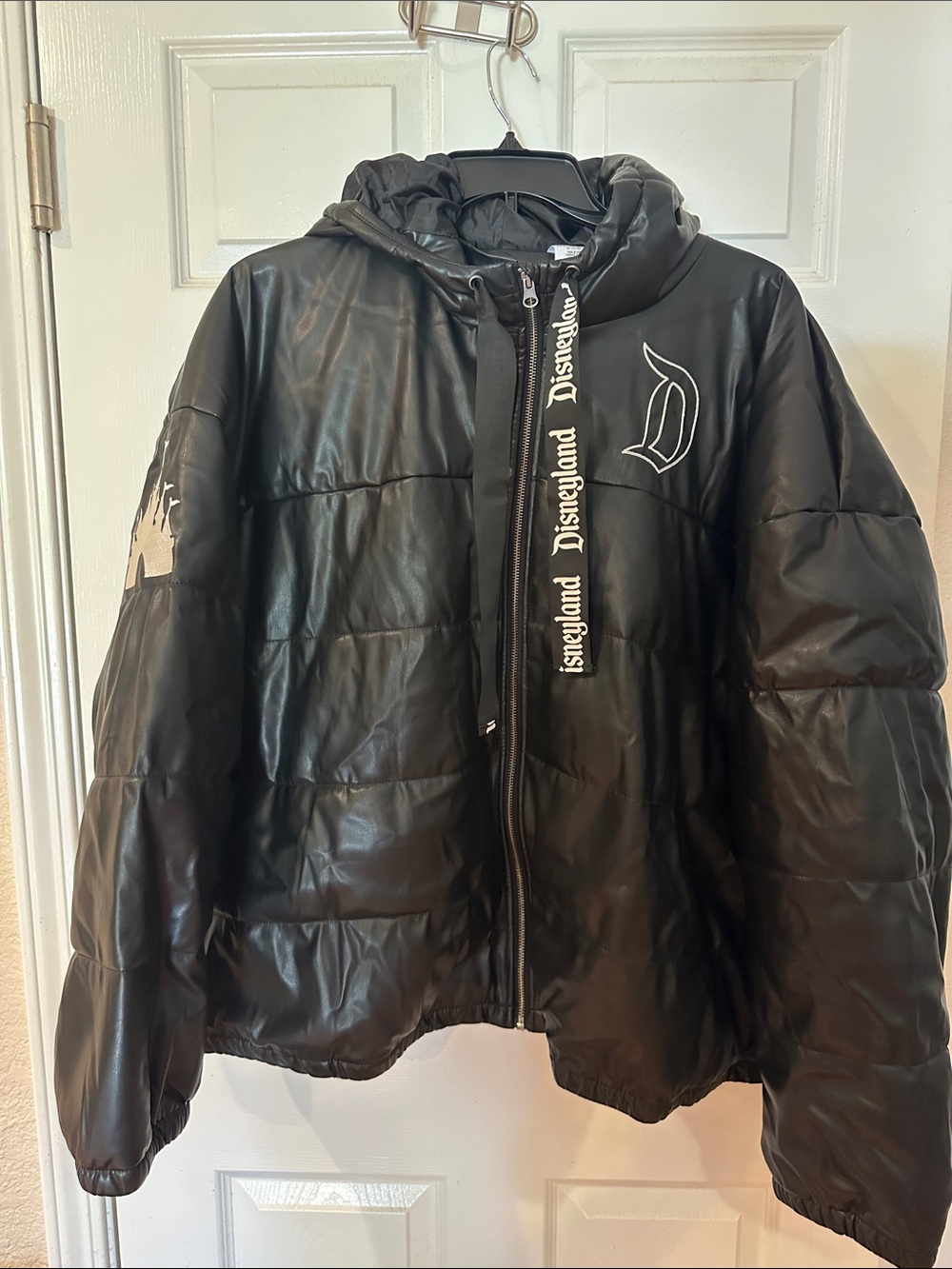 Disney Black Faux Leather Puffer Jacket